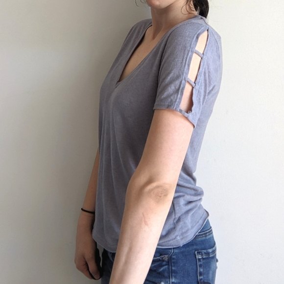 Project Social T Women's Gray Vneck Cutout Tshirt - Picture 1 of 6